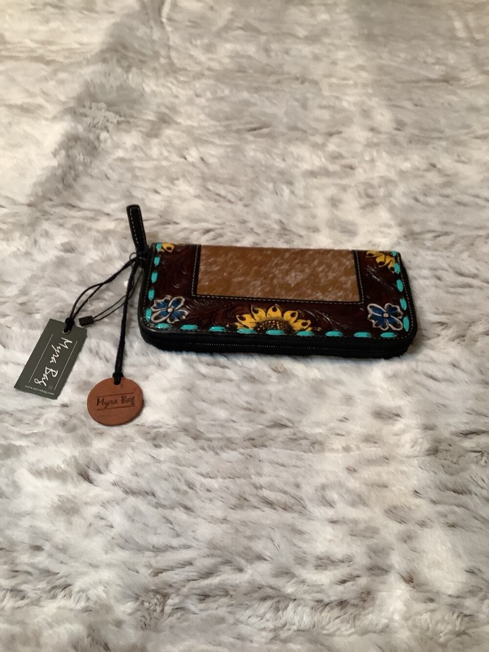 Myra Wallet Cowhide Leather With Sunflowers